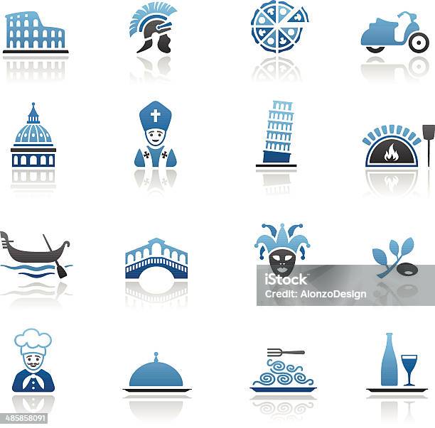 Blue Italian Culture Icon Set Stock Illustration - Download Image Now - Venice - Italy, Icon Symbol, Rome - Italy