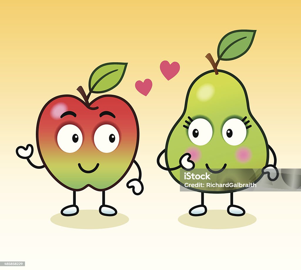 Apple and Pear Romance A vector cartoon of an apple and a pear in love. Apple - Fruit stock vector