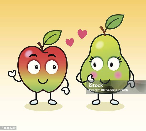 Apple And Pear Romance Stock Illustration - Download Image Now - Apple - Fruit, Cartoon, Cute