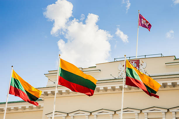 no edifício do governo lituano flags - bandeira da lituânia - fotografias e filmes do acervo