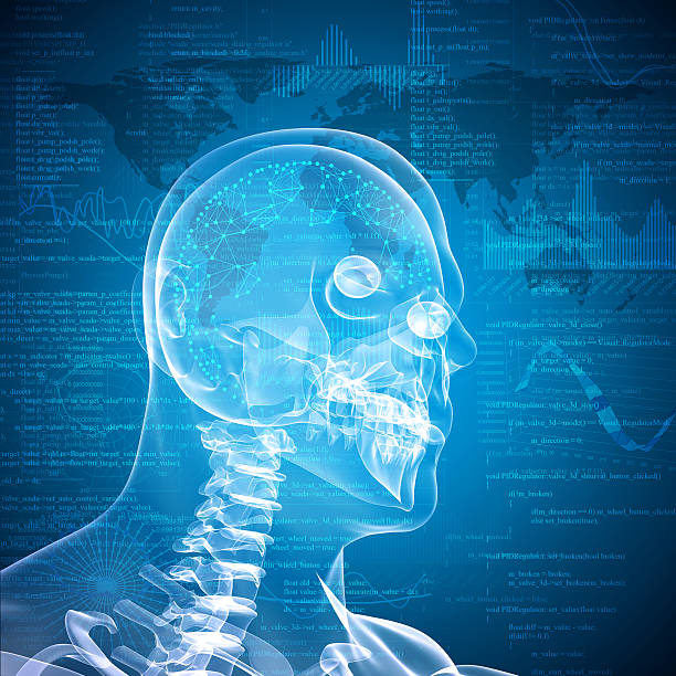 x-ray image des mann's head - wirbelsäule grafiken stock-fotos und bilder