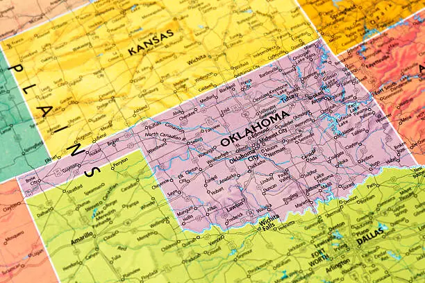 Oklahoma State map. Selective Focus. 