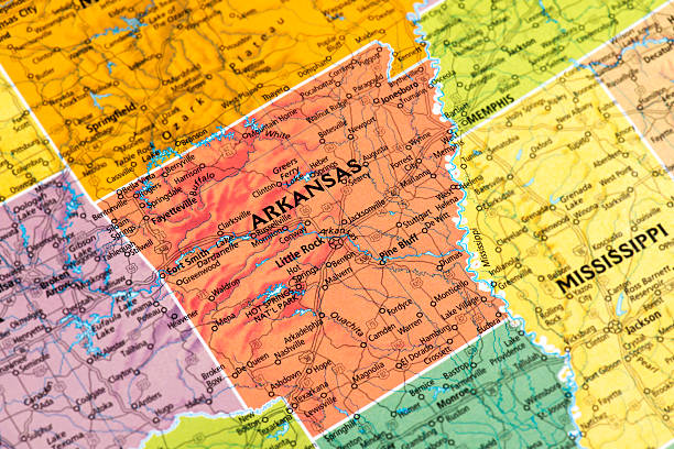 Arkansas Arkansas State map. Selective Focus.  arkansas stock pictures, royalty-free photos & images