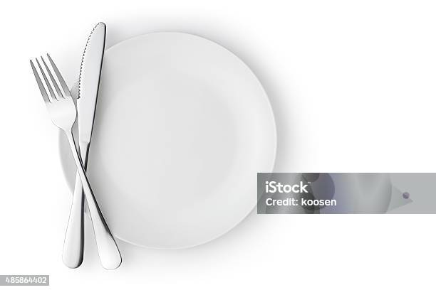 Empty Plate With Fork And Knife Stock Photo - Download Image Now - Plate, Silverware, Fork