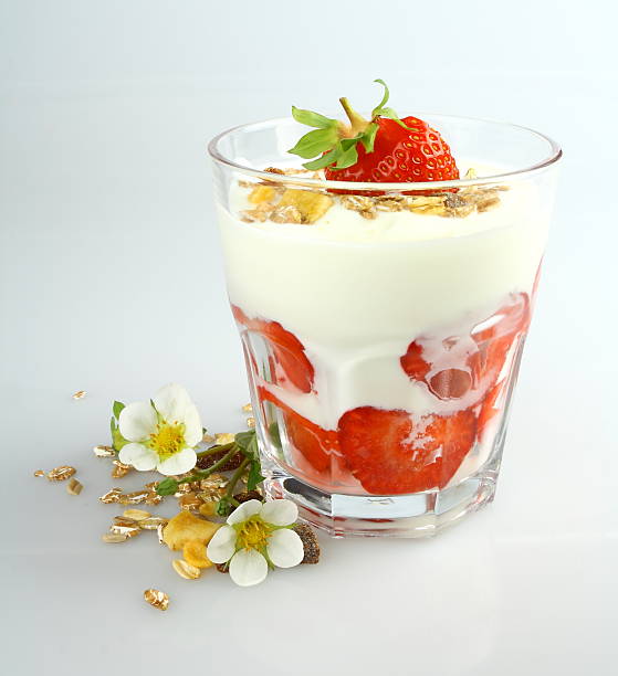 istock Yogurt with strawberry and cereal in glass 485864783