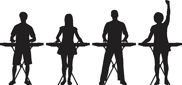 Keyboardists Detailed keyboard silhouettes. The keyboards are on a separate layer. electric piano stock illustrations