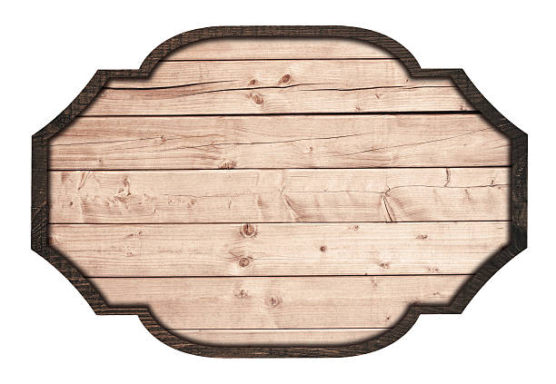 istock Brown wooden signboard, plate, planks and dark frame on white 485866024
