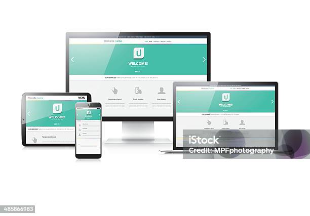 Apartamento Moderno Responsivo Web Design Em Dispositivos Electrónicos - Arte vetorial de stock e mais imagens de Modelo