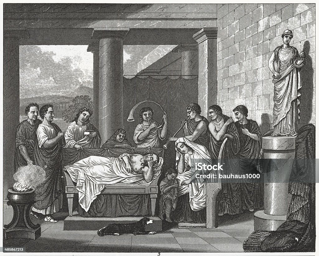 Roman Funeral Cermony Engraved illustrations of Greek and Roman Scenes from Iconographic Encyclopedia of Science, Literature and Art, Published in 1851. Copyright has expired on this artwork. Digitally restored. Funeral stock illustration