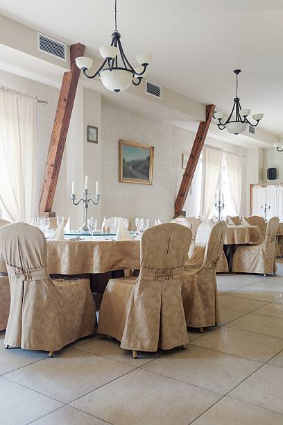 istock Table with wedding chair cover 485869222