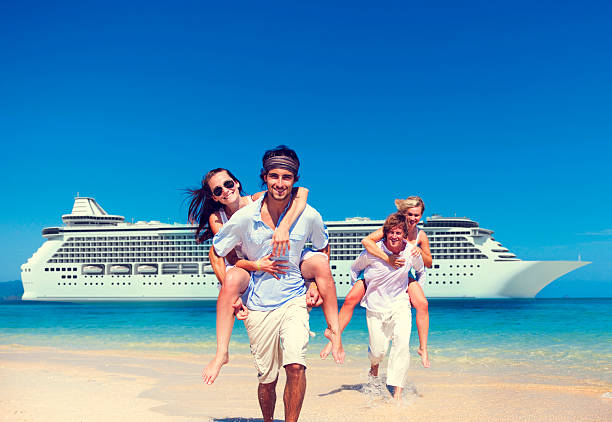 Summer Couple Island Beach Cruise Ship Concept Summer Couple Island Beach Cruise Ship Concept cruise ship people stock pictures, royalty-free photos & images