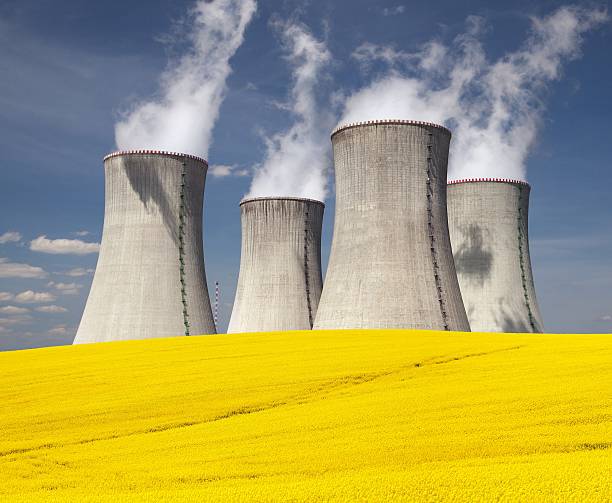 istock Evening colored view of cooling tower 485871208