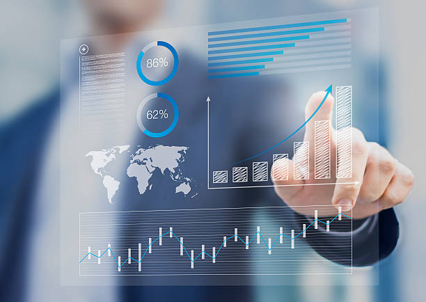 istock Businessman touching financial dashboard with kpi 485874352