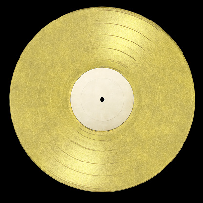 LP Gold Album with empty label for copy space on a black background.