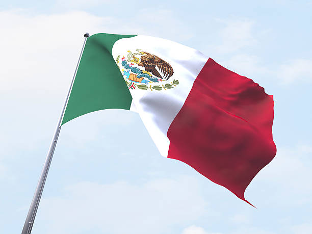 istock Mexico flag flying on clear sky. 485878028