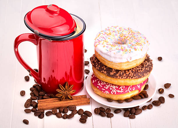 istock Tasty donut with a cup of coffee 485878123