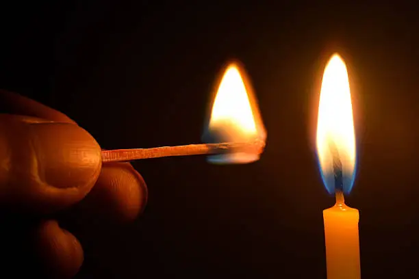 Photo of Holding Matches and candle fire on black background