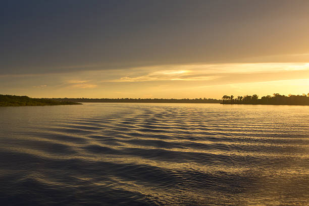 istock Colorful sunset on the river Amazon in the rainforest, Brazil 485878760