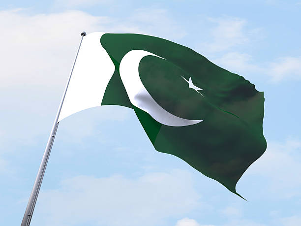 istock Pakistan flag flying on clear sky. 485881400