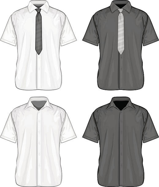 Short sleeve dress shirts Vector illustration of short sleeve dress shirts (button-down) with and without neckties. Front view. short sleeved stock illustrations