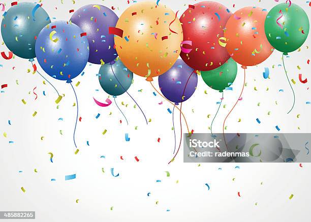 Geburtstagsfeier Mit Luftballons Und Schleife Stock Vektor Art und mehr Bilder von Konfetti - Konfetti, Luftballon, Band