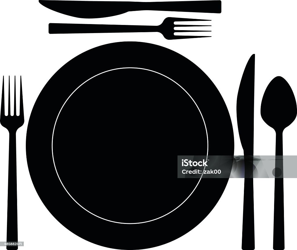 Place setting. A silhouette of a place setting. Black And White stock vector