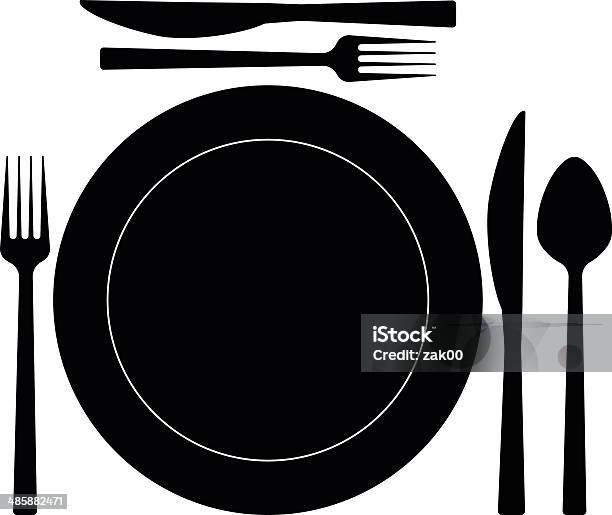 Place Setting Stock Illustration - Download Image Now - Black And White, Computer Graphic, Fork