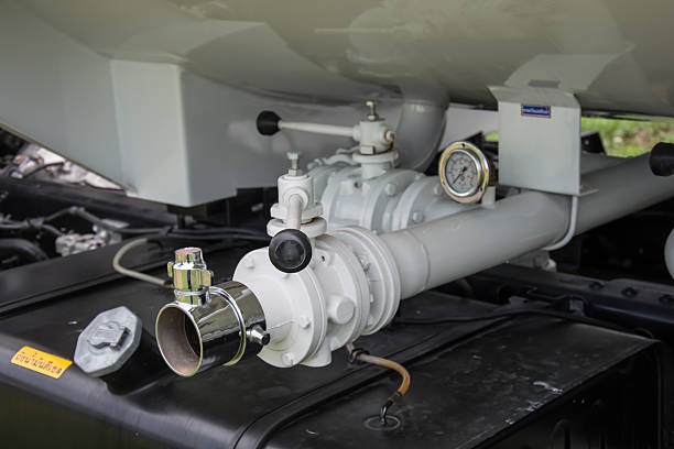istock water valves at the rear of a fire engine 485883646