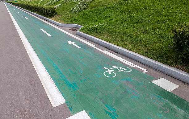 istock Dedicated bicycle lane, designed to make cycling safer 485884210