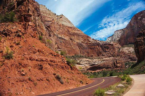 istock road between canyons in Zion National Park 485884720