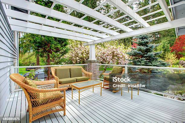 Cozy Countryside House Walkout Deck Stock Photo - Download Image Now - Architecture, Chair, Comfortable