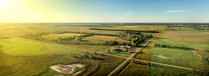An aerial image of a pheasant hunting lodge in South Dakota taken from 350 feet above ground with a UAV ( Drone )
