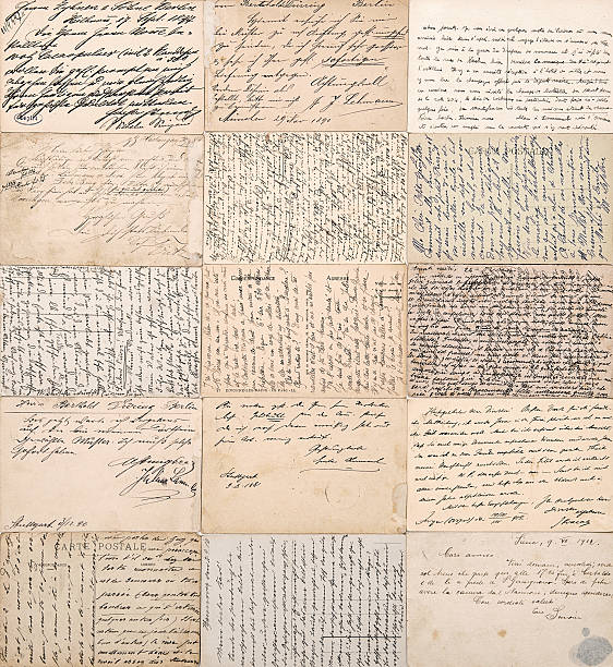 antique postcards. old handwritten undefined texts antique postcards. old handwritten undefined texts from ca. 1900. grunge vintage papers background calligraphy photos stock pictures, royalty-free photos & images