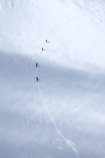 skifahrer auf dem gletscher in den alpen - ski trace stock-fotos und bilder