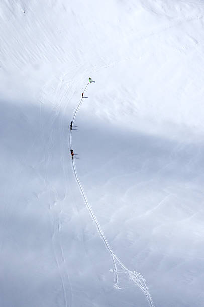 sciatori sul ghiacciaio a alpi - ski trace foto e immagini stock