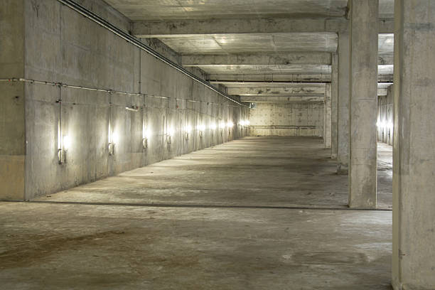 istock Empty industrial garage room interior with concrete 485888260