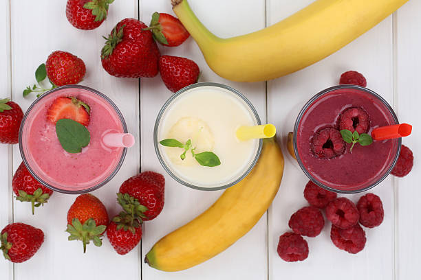 istock Smoothie fruit juice with fruits like strawberries, raspberries 485888388
