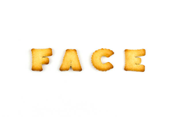 Face wording by a b c biscuit stock photo
