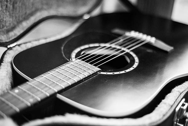 Black and white Guitar stock photo