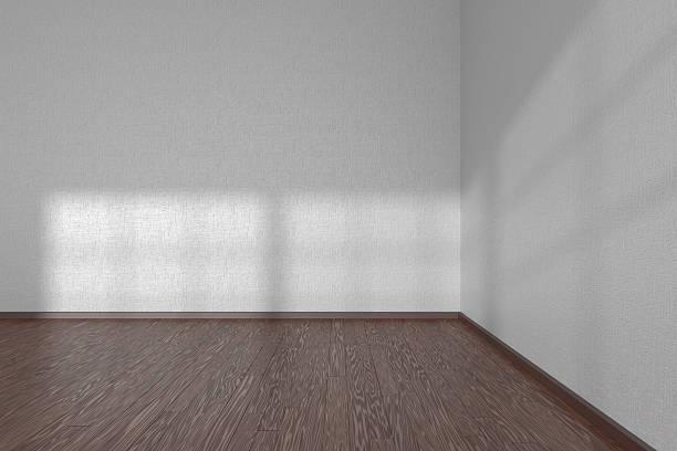 istock Corner of white empty room with dark parquet floor 485892172