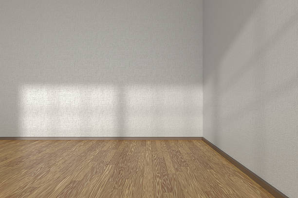 istock Corner of white empty room with parquet floor 485892234