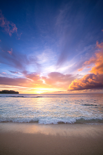 Hawaiian Sunset at Tunnels Beach, Kauai, Hawaii