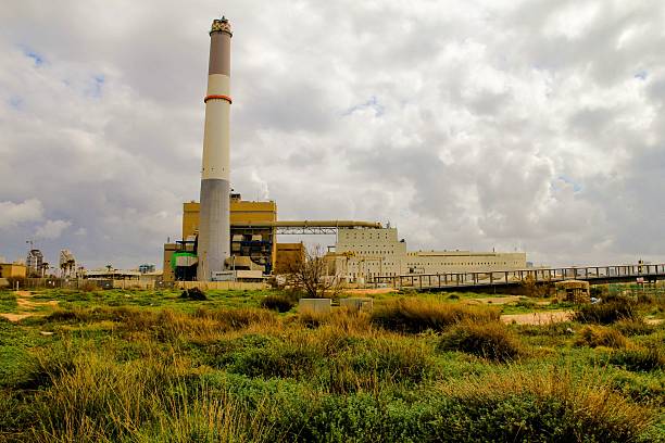istock Small power plant using gas on  cloudy sky background 485894210