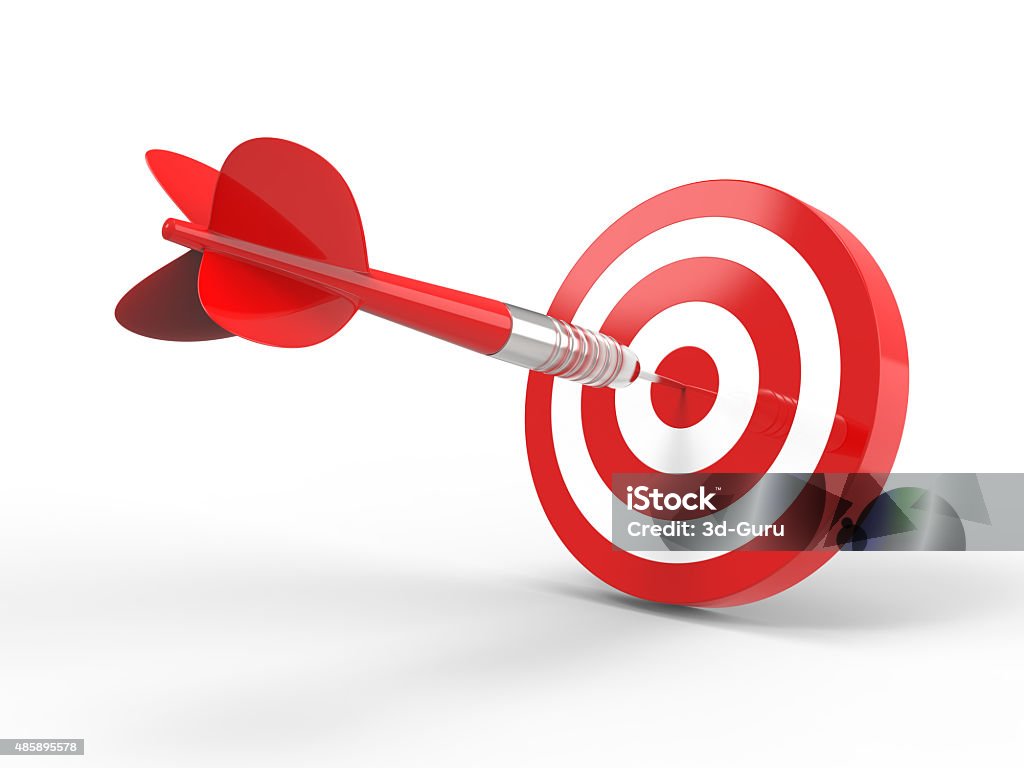 Bang on target Dart arrow isolated on white Sports Target Stock Photo