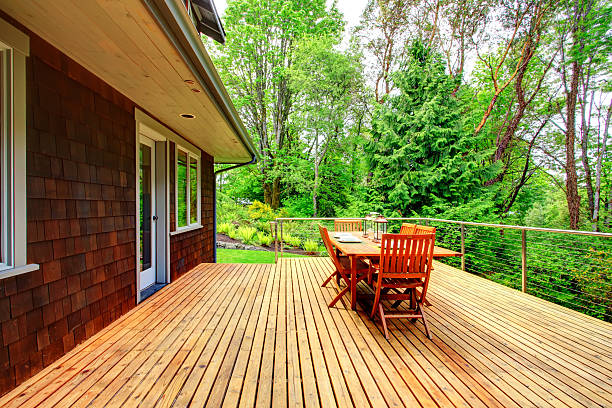 istock Backyard deck overlooking amazing nature landscape 485896475