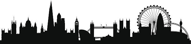 런던 시내 스카이라인 실루엣 배경기술 - london england skyline silhouette built structure stock illustrations