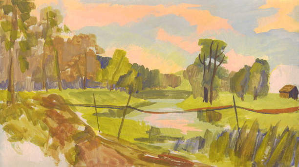 istock Oil painting. The bridge over the river. Summer landscape 485897760