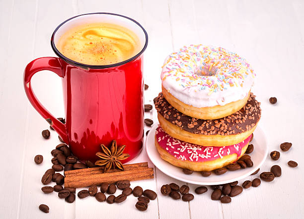 istock Tasty donut with a cup of coffee 485897849