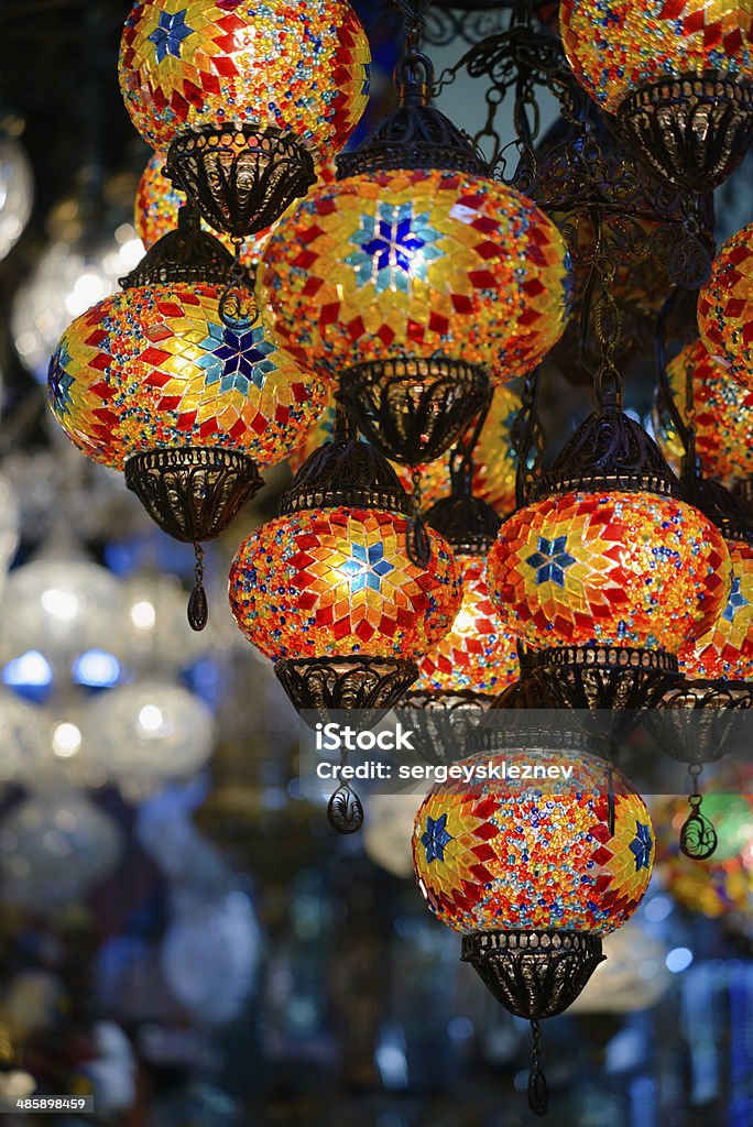 Traditional turkish mosaic lanterns Backgrounds and textures: traditional turkish mosaic lanterns at Istanbul` s Grand Basaar, touristic abstract Arabic Style Stock Photo