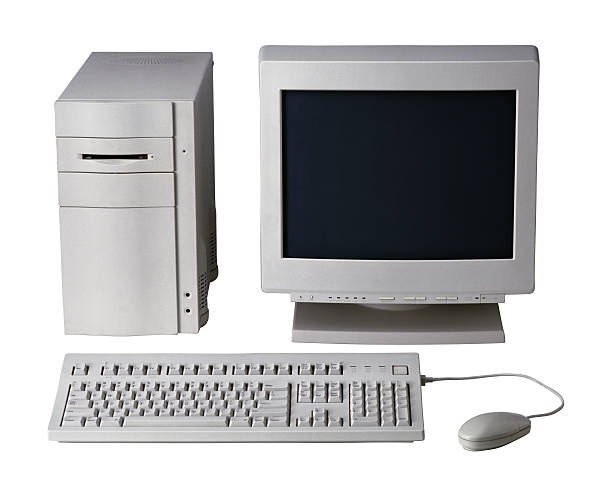 istock Old Desktop computer with monitor, keyboard and mouse 485913783